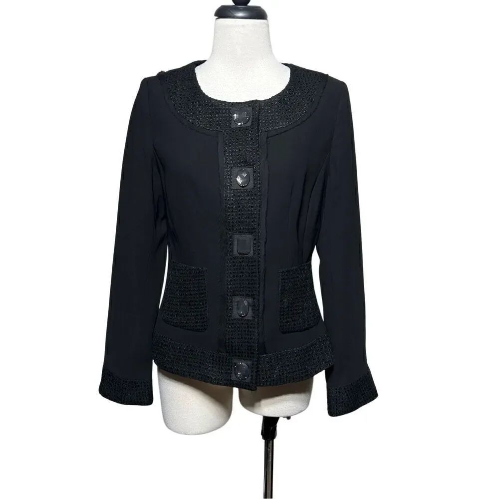 White House Black Market Long Sleeve Nubby Jacket Size 6 Snap Front